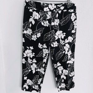 Chaps NWOT Black and White Floral Hawaiian design Capri Pants Size 16 1X XXL